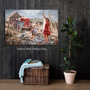 Two dogs and a tractor | Luxury Canvas Prints